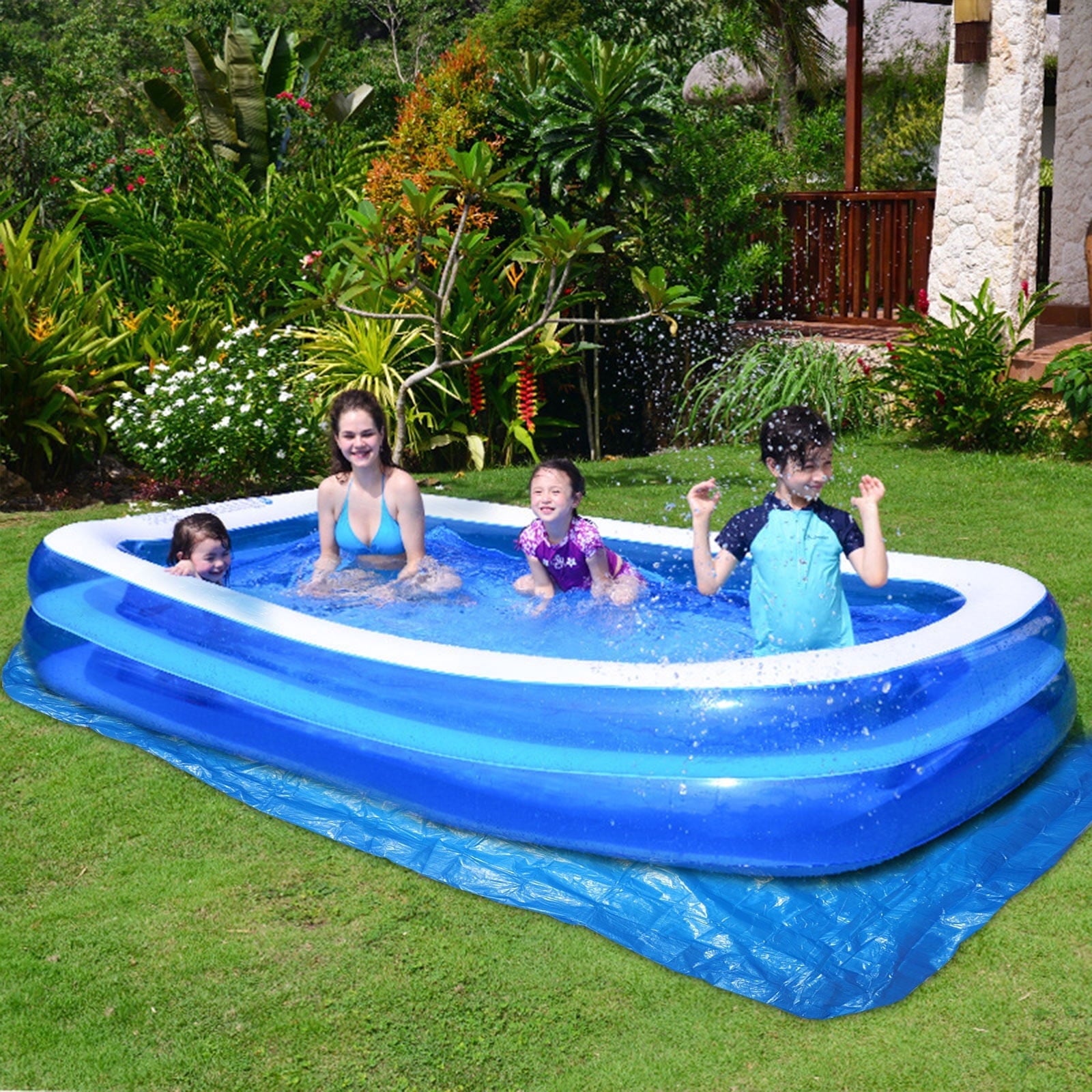 Loyerfyivos Inflatable Swimming Pool Ground Cloth, 500*300cm Full-Sized Large Inflatable Family Pool Ground Cloth, Summer Water Party, Outdoor, Garden Backyard, Suitable for Kids and Adults