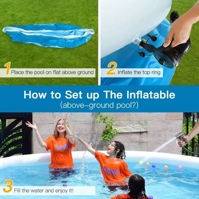 JXXRZ 8x2.1 Ft Inflatable PVC Swimming Pool, Outdoor Foldable Family Pool with Quick Drain